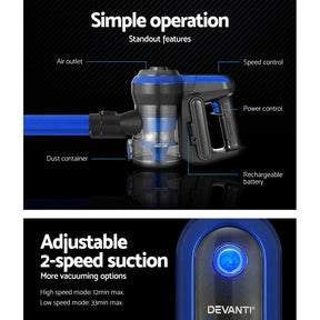 Devanti Stick Vacuum Cleaner Brushless Cordless 250W Blue - SportZone.co.nz