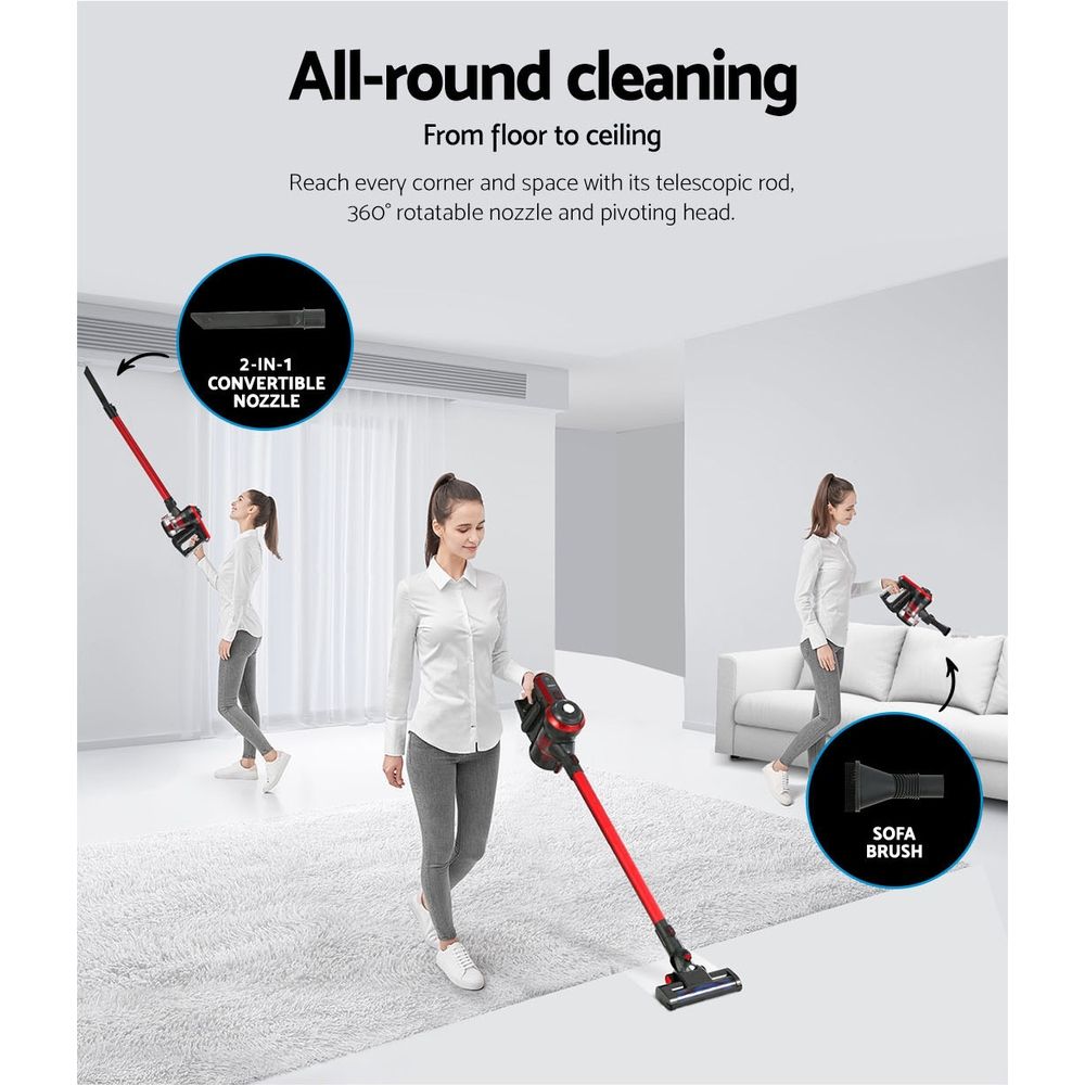 Devanti Stick Vacuum Cleaner Brushless Cordless 250W Red - SportZone.co.nz