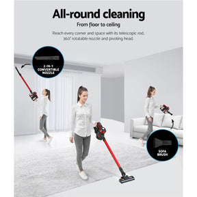 Devanti Stick Vacuum Cleaner Brushless Cordless 250W Red - SportZone.co.nz