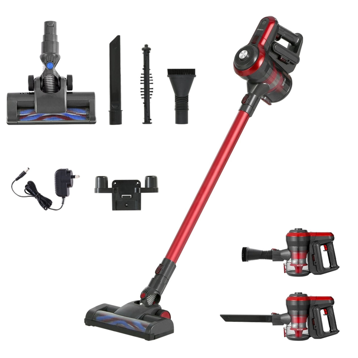 Devanti Stick Vacuum Cleaner Brushless Cordless 250W Red - SportZone.co.nz