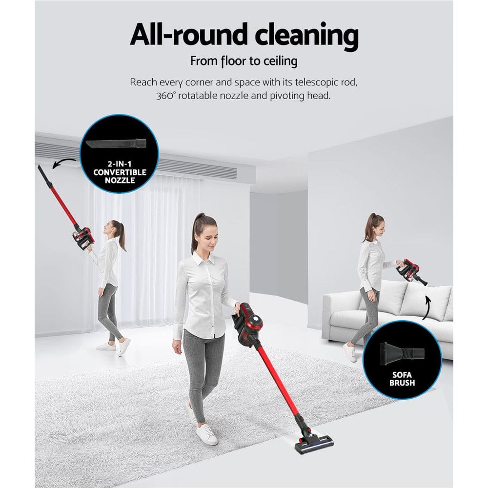 Devanti Stick Vacuum Cleaner Brushless Cordless 250W Red - SportZone.co.nz