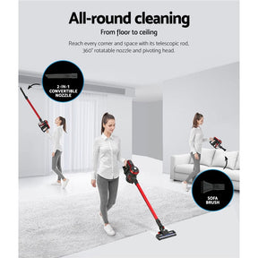 Devanti Stick Vacuum Cleaner Brushless Cordless 250W Red - SportZone.co.nz
