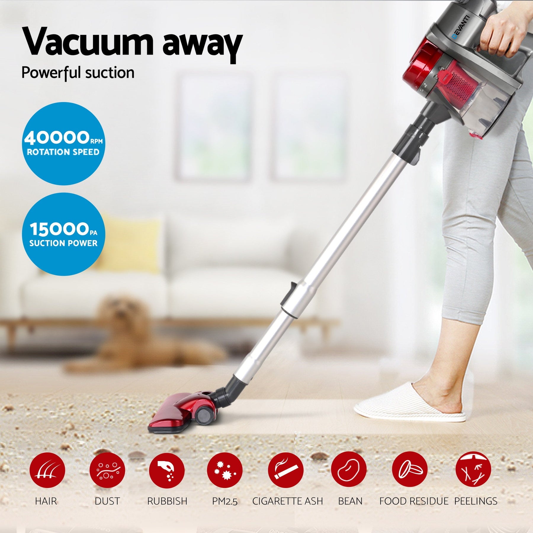 Devanti Stick Vacuum Cleaner Handheld Corded 450W Red - SportZone.co.nz