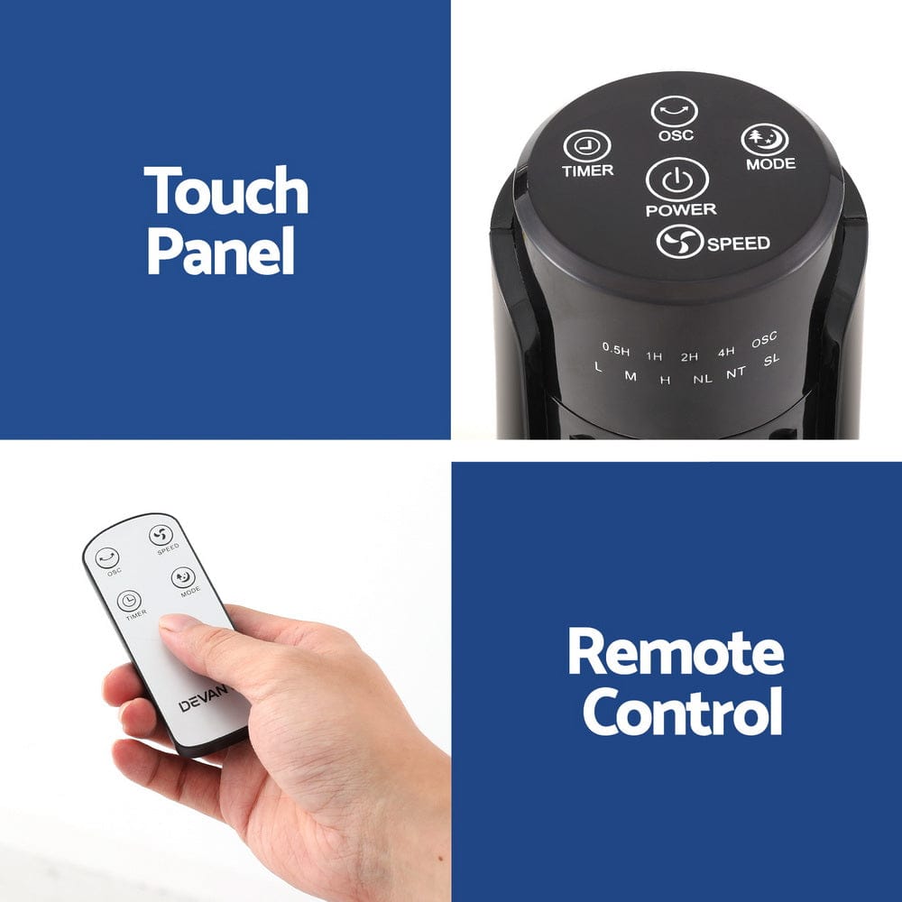 Devanti Tower Fan Oscillating 3 Speeds with Remote 93cm - SportZone.co.nz