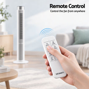 Devanti Tower Fan with Remote Control, 3 Speed 3 Mode 7.5h Timer, White - SportZone.co.nz