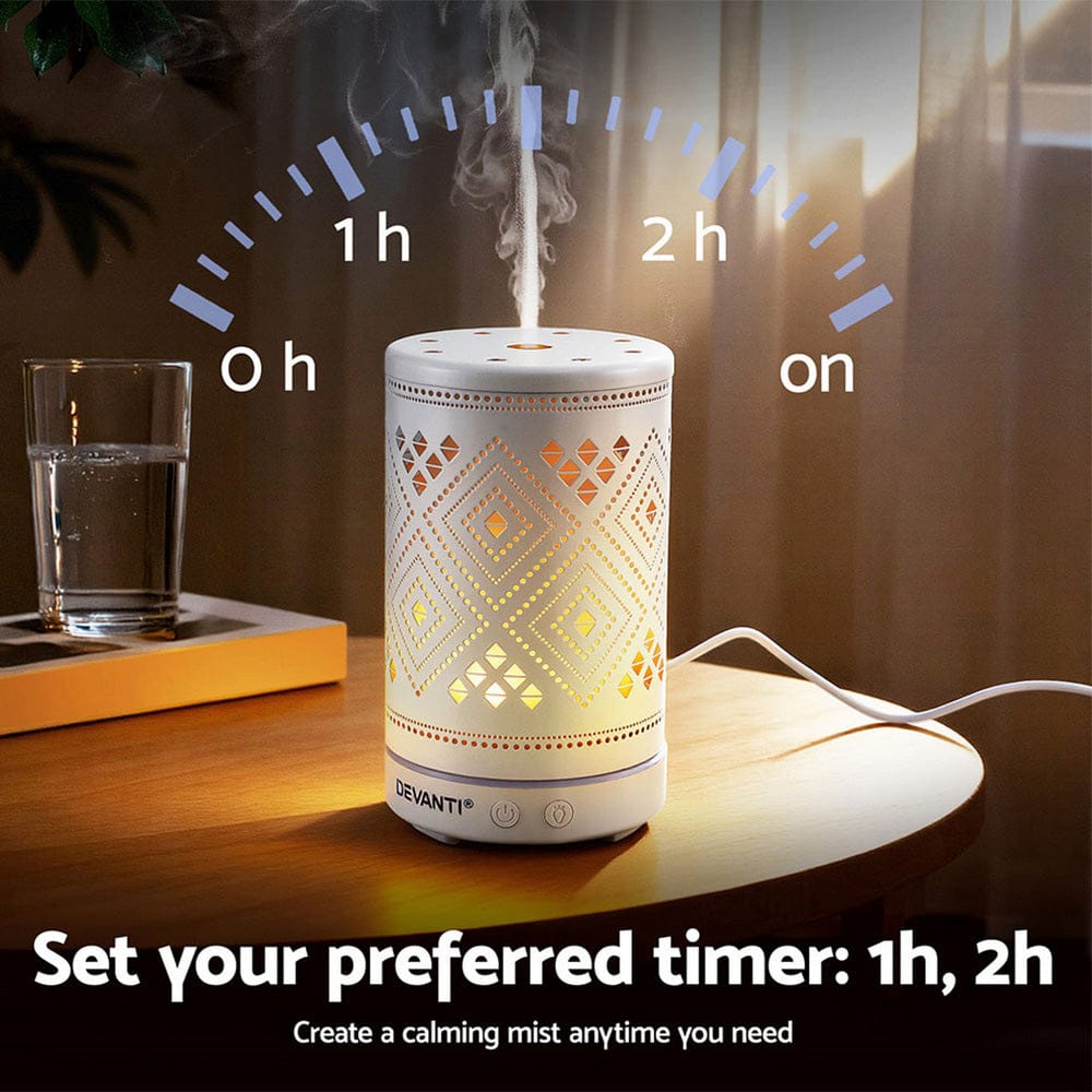 Devanti Ultrasonic Aroma Diffuser Aromatherapy 100ml LED Lights Iron Humidifier Forest - SportZone.co.nz