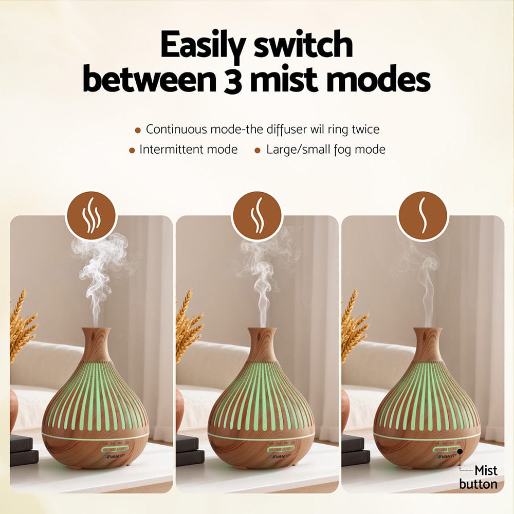 Devanti Ultrasonic Aroma Diffuser Aromatherapy 400ml LED Lights Iron Humidifier Forest Light wood grain - SportZone.co.nz