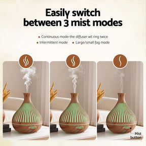 Devanti Ultrasonic Aroma Diffuser Aromatherapy 400ml LED Lights Iron Humidifier Forest Light wood grain - SportZone.co.nz