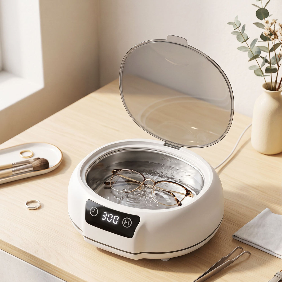 Devanti Ultrasonic Cleaner 700mL 48kHz Jewellery Cleaning Machine with Stainless Steel Tank White - SportZone.co.nz