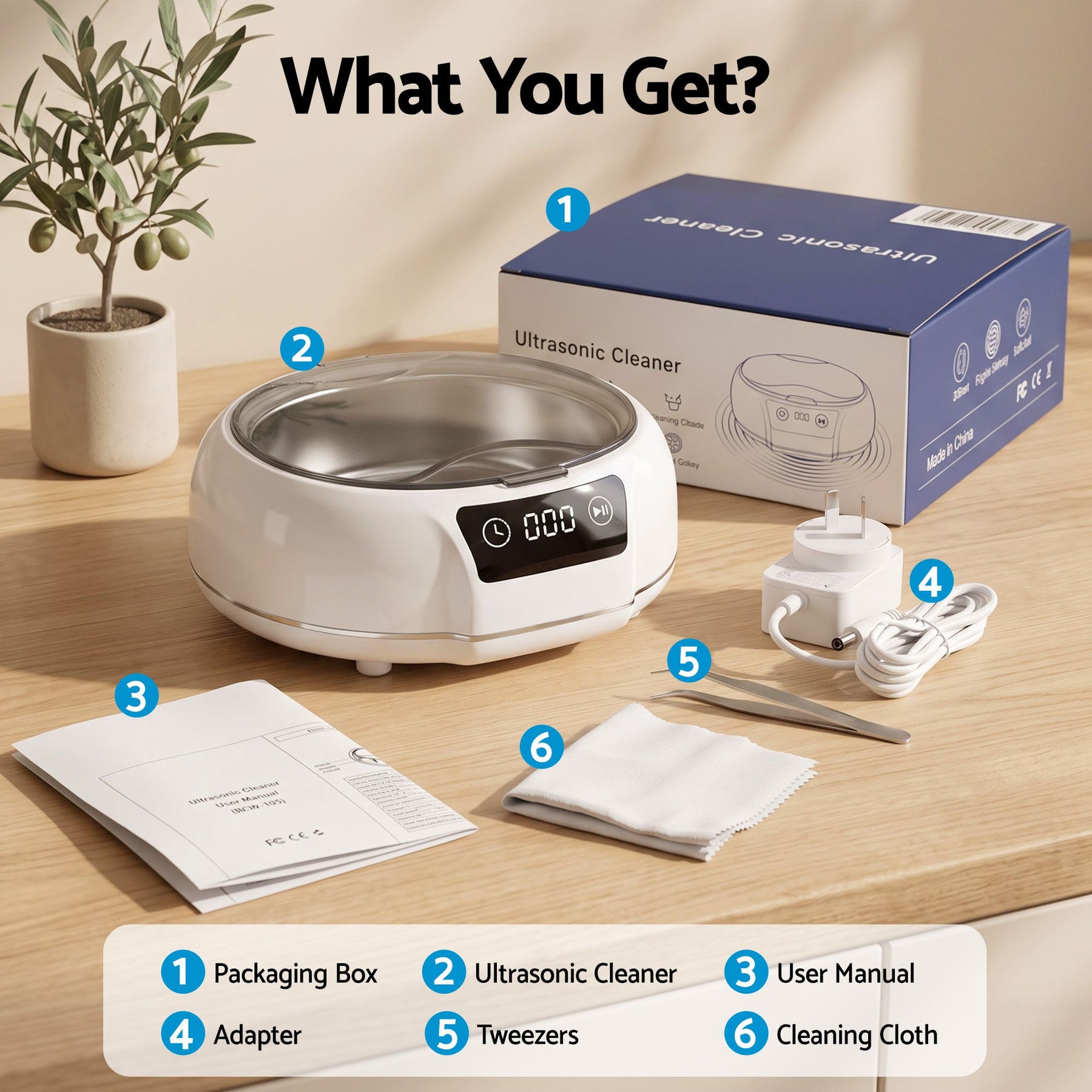Devanti Ultrasonic Cleaner 700mL 48kHz Jewellery Cleaning Machine with Stainless Steel Tank White - SportZone.co.nz