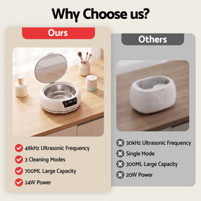 Devanti Ultrasonic Cleaner 700mL 48kHz Jewellery Cleaning Machine with Stainless Steel Tank White - SportZone.co.nz