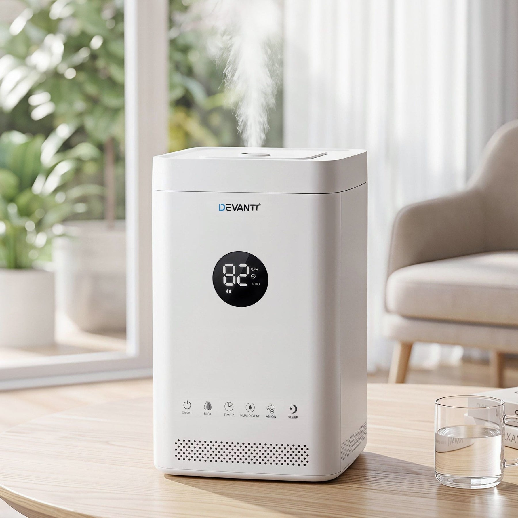 Devanti Ultrasonic Humidifier Air Purifier Top Fill Auto Humidity 3.5L White - SportZone.co.nz
