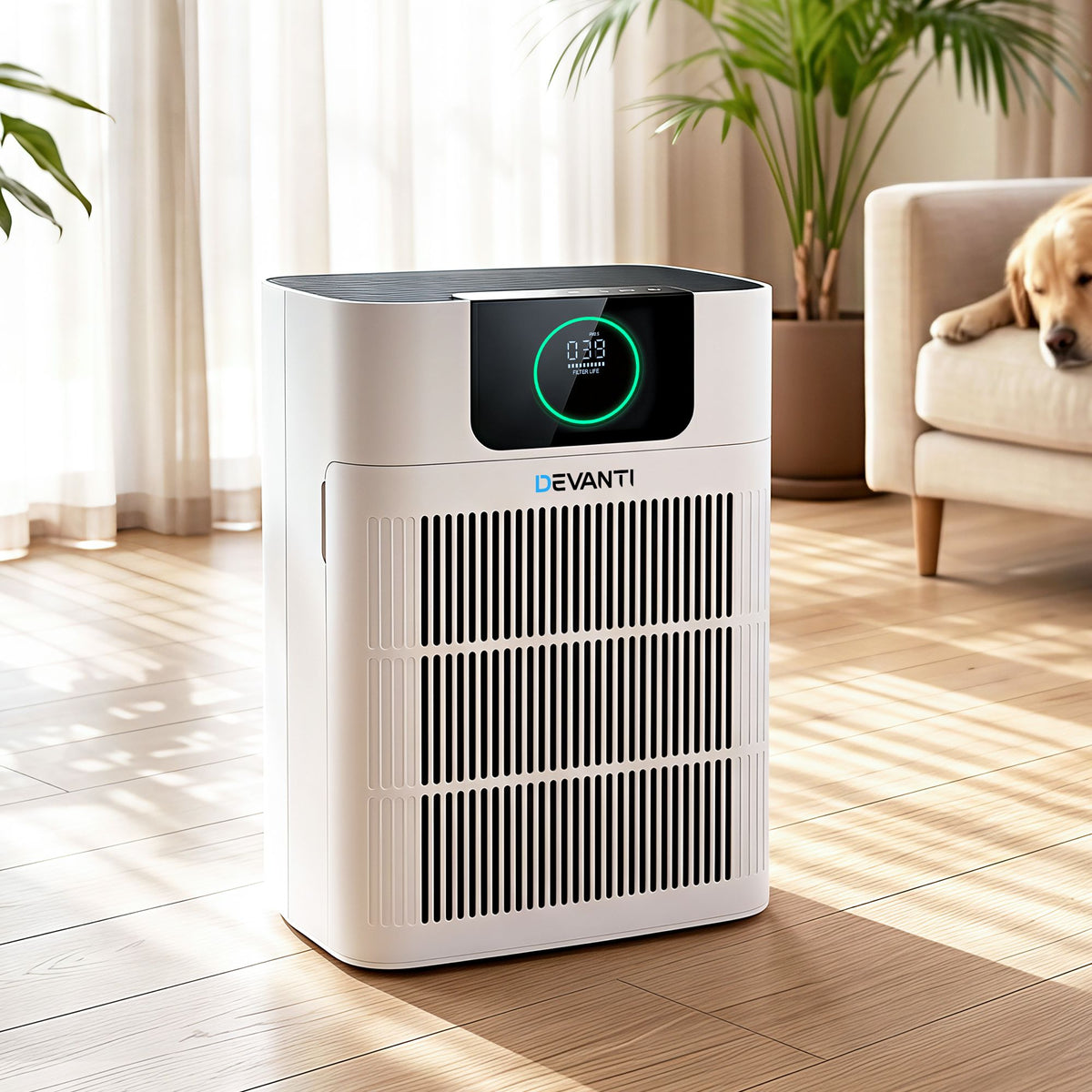 Devnati Pet Air Purifier 3 Stage HEPA Filter Cleaner PM25 Display Cat Dog Hair White - SportZone.co.nz