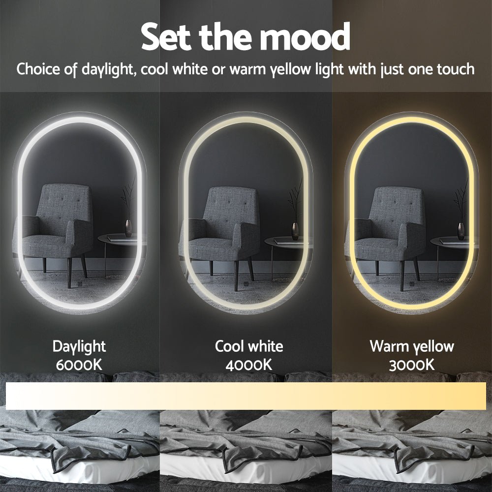 Embellir 2 LED Wall Mirror With Light 50X75CM Bathroom Decor Oval Mirrors Vanity - SportZone.co.nz