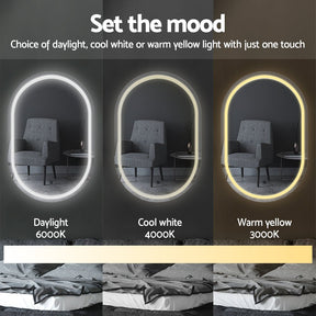 Embellir 2 LED Wall Mirror With Light 50X75CM Bathroom Decor Oval Mirrors Vanity - SportZone.co.nz