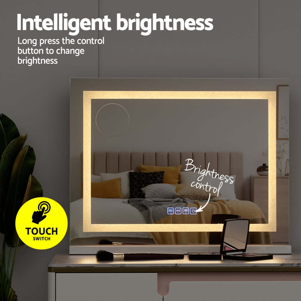 Embellir Bluetooth Makeup Mirror 58x46cm Hollywood Vanity with LED Light Crystal - SportZone.co.nz