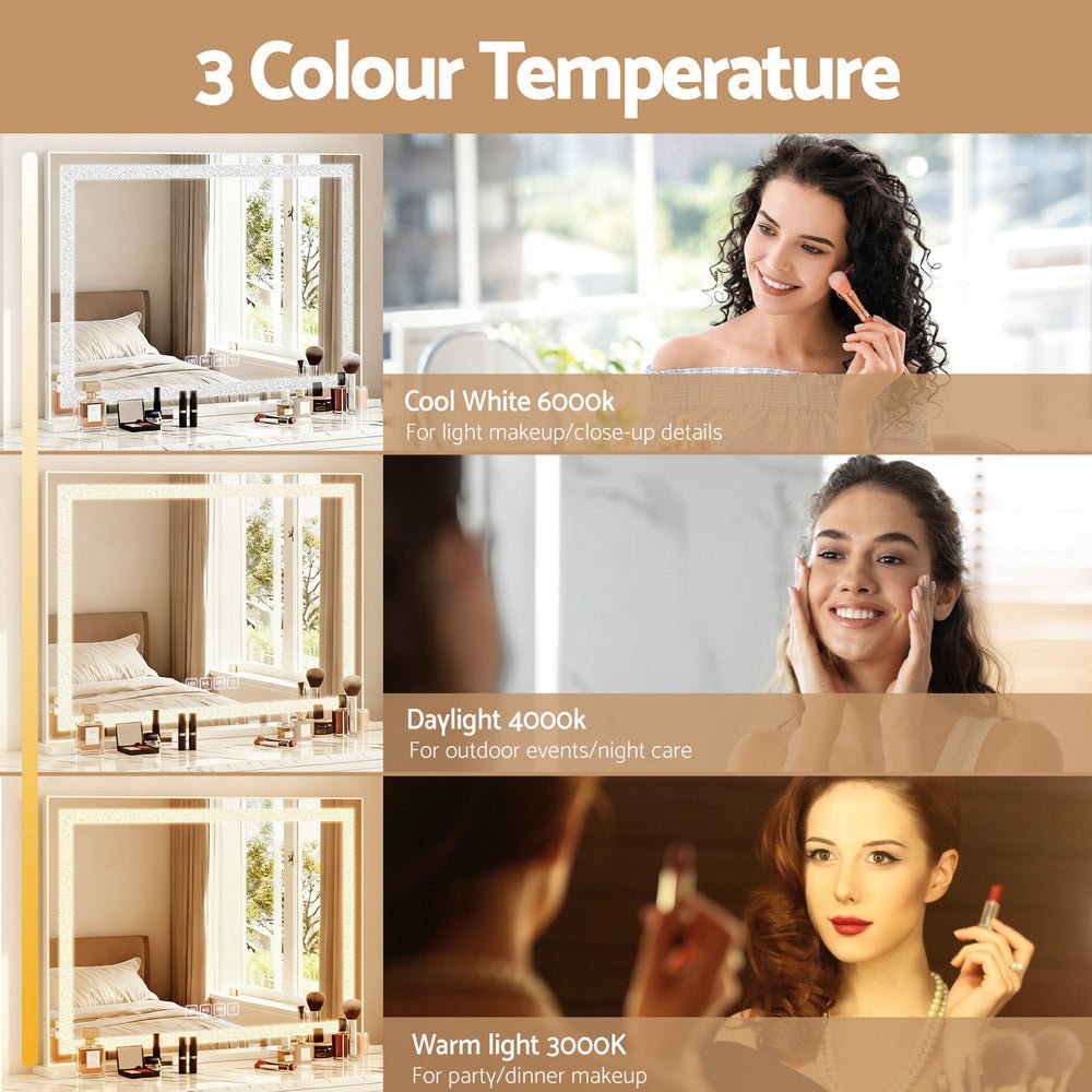 Embellir Bluetooth Makeup Mirror 58x46cm Hollywood Vanity with LED Light Crystal - SportZone.co.nz