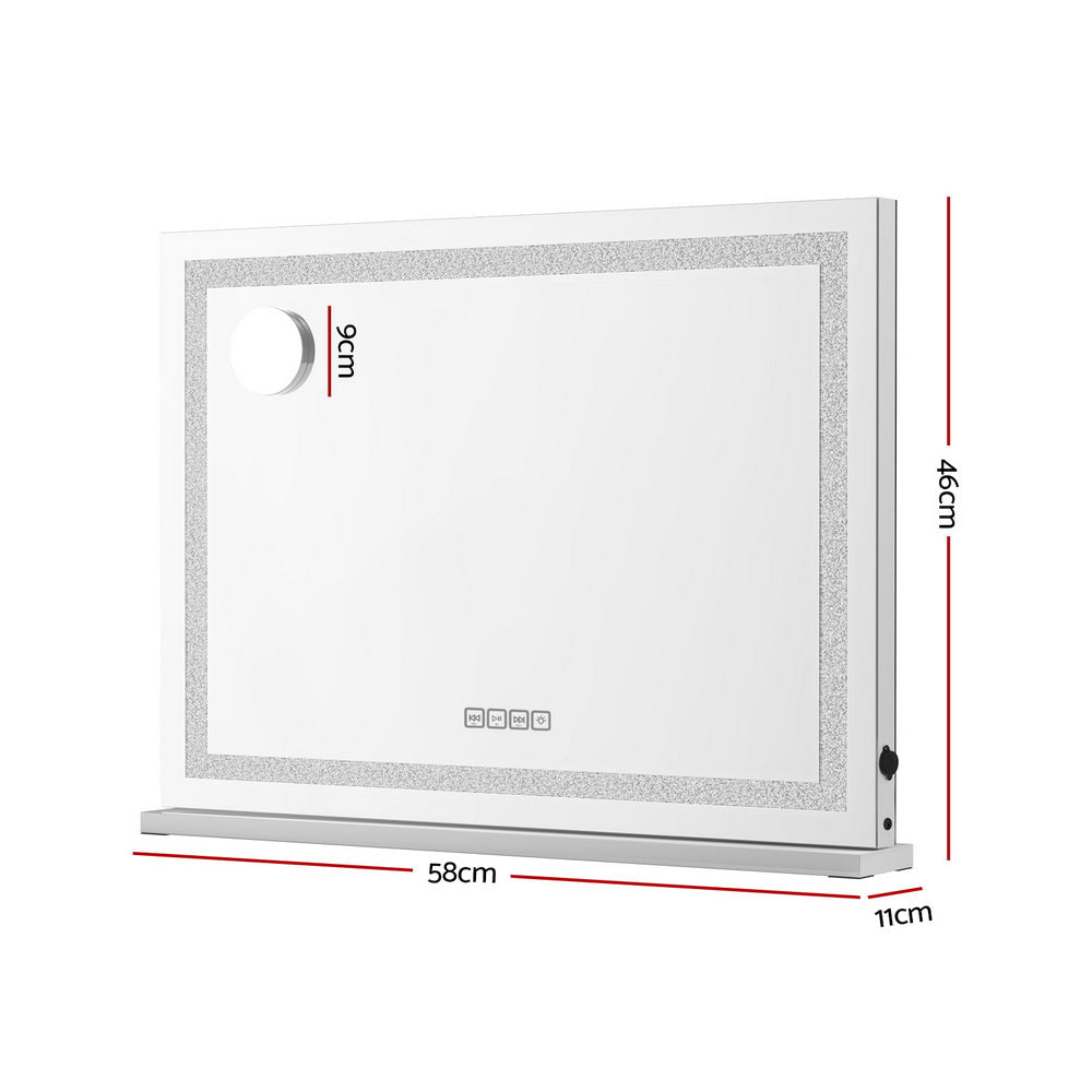 Embellir Bluetooth Makeup Mirror 58x46cm Hollywood Vanity with LED Light Crystal - SportZone.co.nz