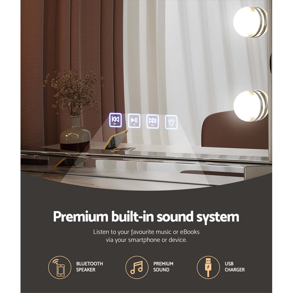 Embellir Bluetooth Makeup Mirror 58x46cm Hollywood Vanity with LED Light Wall - SportZone.co.nz