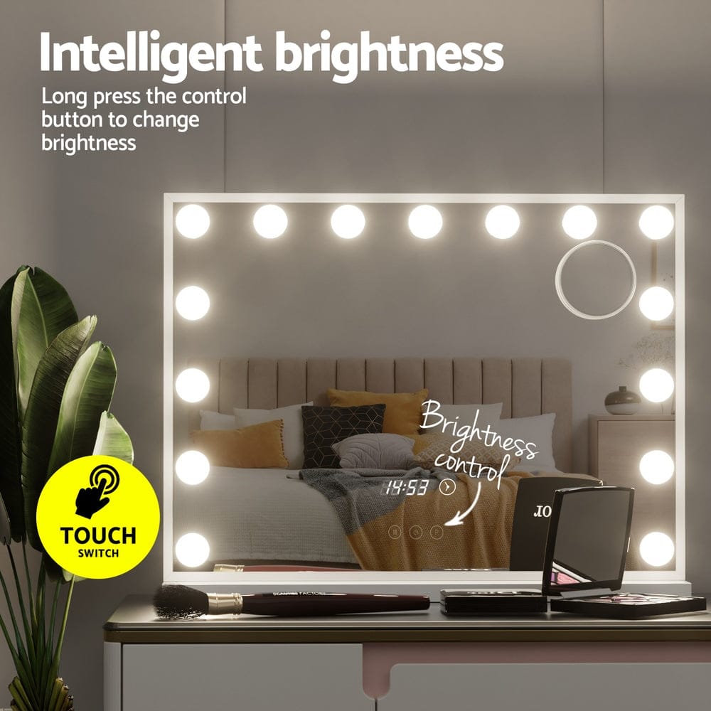 Embellir Makeup Mirror 58x45cm Hollywood Vanity with LED Light Tabletop White - SportZone.co.nz