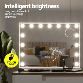 Embellir Makeup Mirror 58x45cm Hollywood Vanity with LED Light Tabletop White - SportZone.co.nz