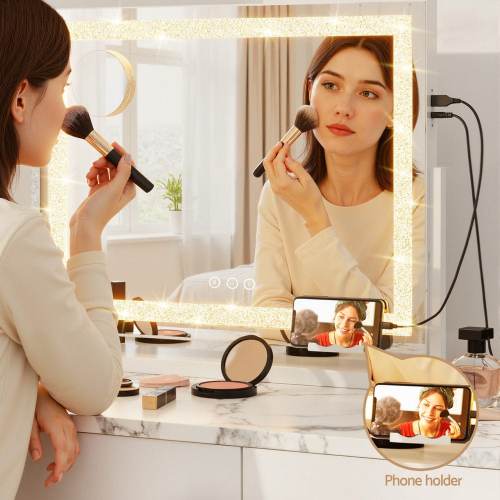 Embellir Makeup Mirror 60x50cm 360～ Rotatable Vanity Mirror with Lights Crystal LED - SportZone.co.nz
