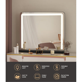 Embellir Makeup Mirror 60x50cm Hollywood Vanity with LED Light Tabletop Black - SportZone.co.nz
