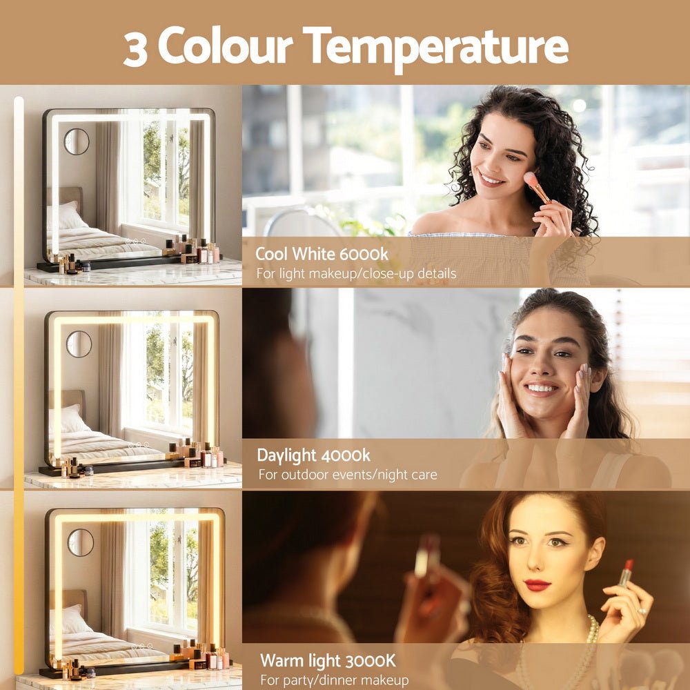 Embellir Makeup Mirror 60x50cm Hollywood Vanity with LED Light Tabletop Black - SportZone.co.nz