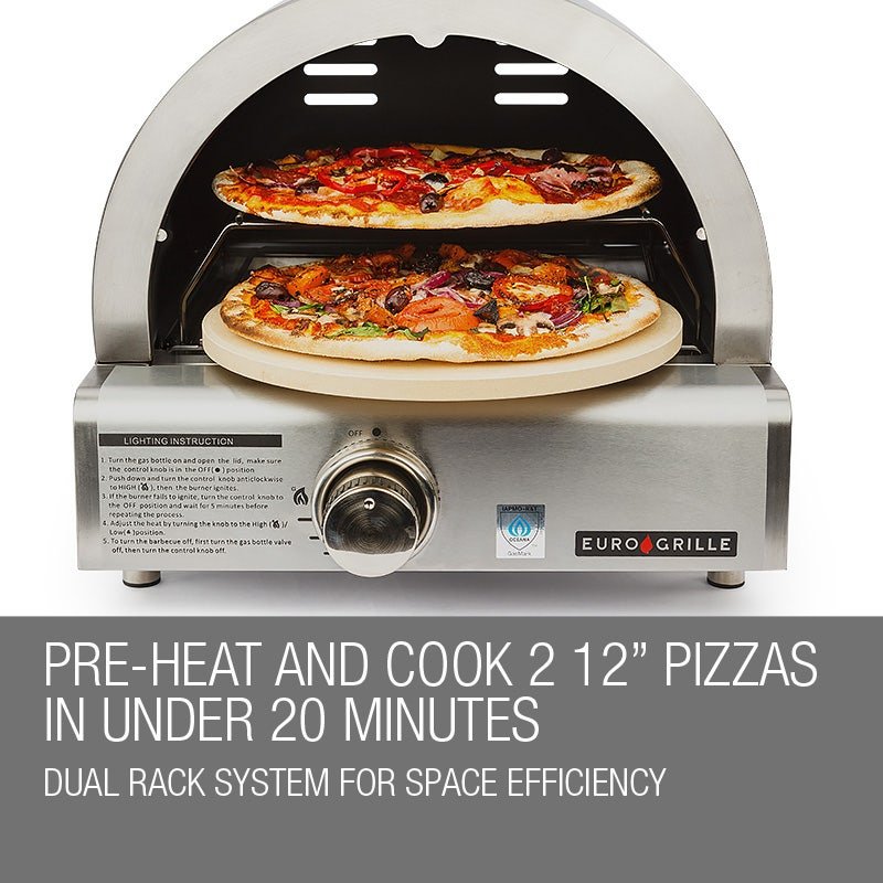 EuroGrille Portable Pizza Oven BBQ Camping LPG Gas Benchtop Stainless Steel - SportZone.co.nz