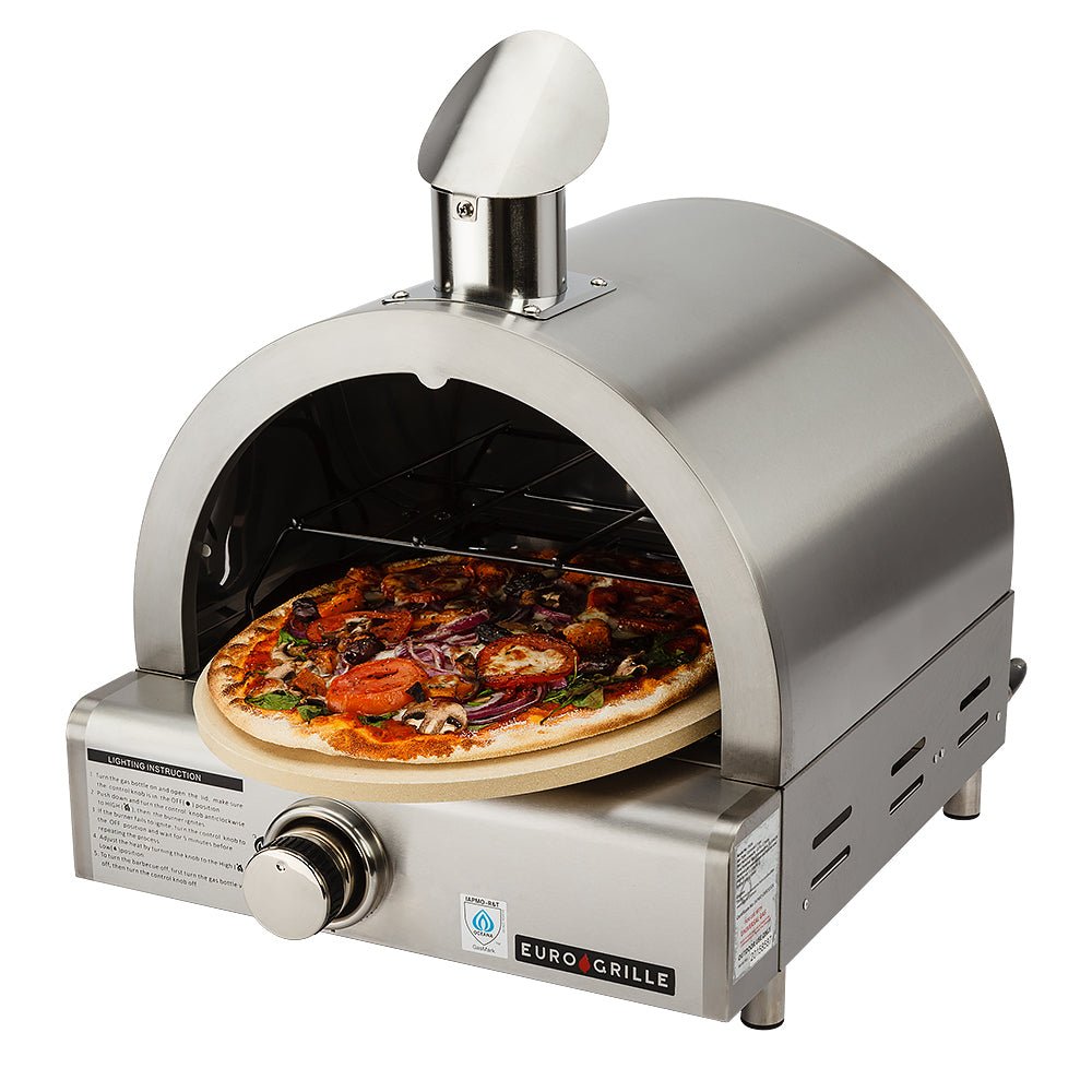 EuroGrille Portable Pizza Oven BBQ Camping LPG Gas Benchtop Stainless Steel - SportZone.co.nz