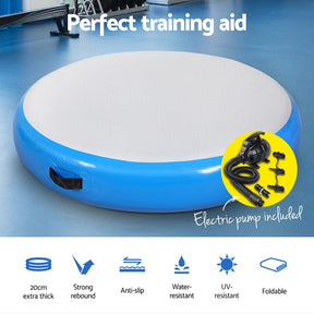 Everfit 1m Air Track Spot Inflatable Gymnastics Tumbling Mat Round W/ Pump Blue - SportZone.co.nz