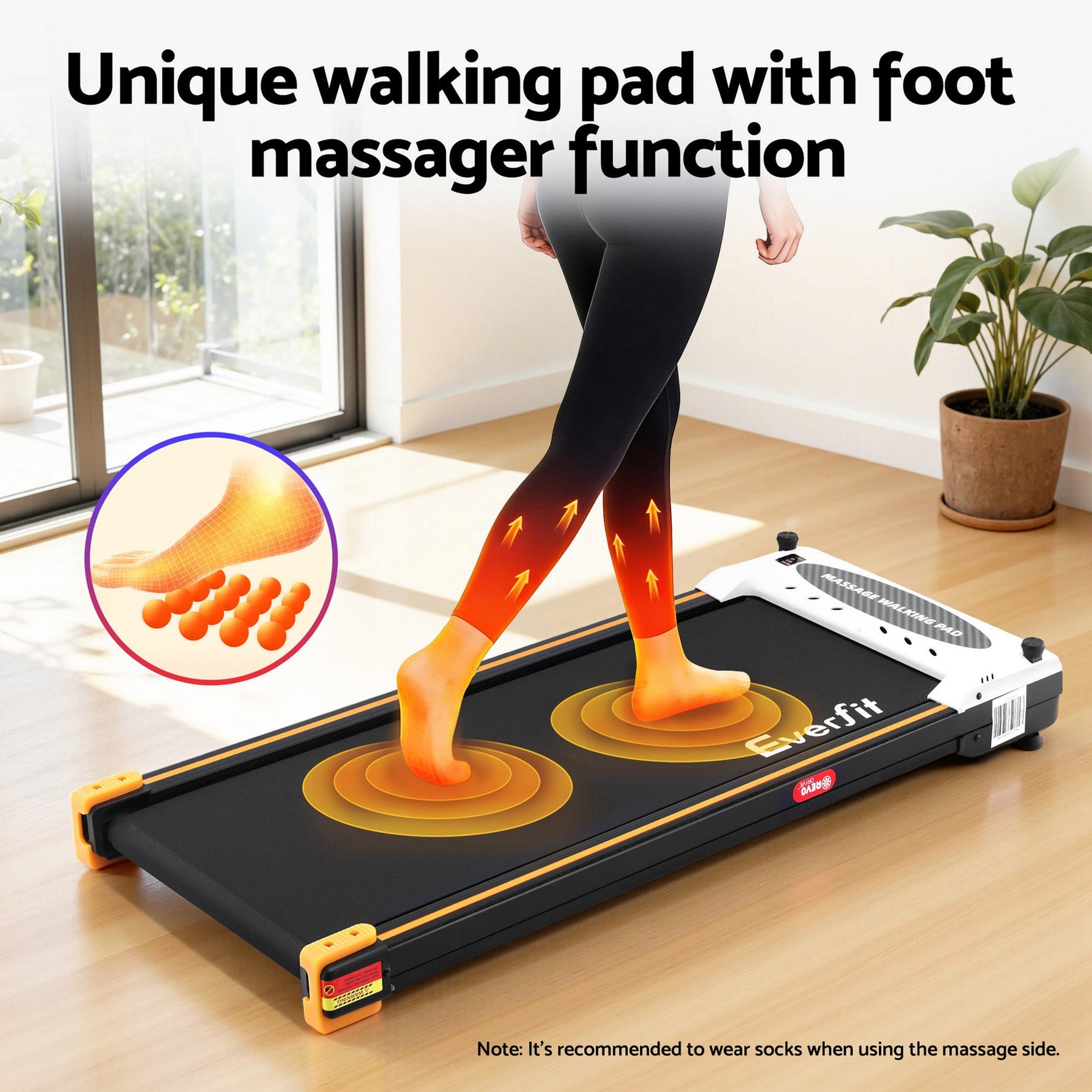 Everfit 2-in-1 Walking Pad Treadmill with Massage Function 380mm Black - SportZone.co.nz