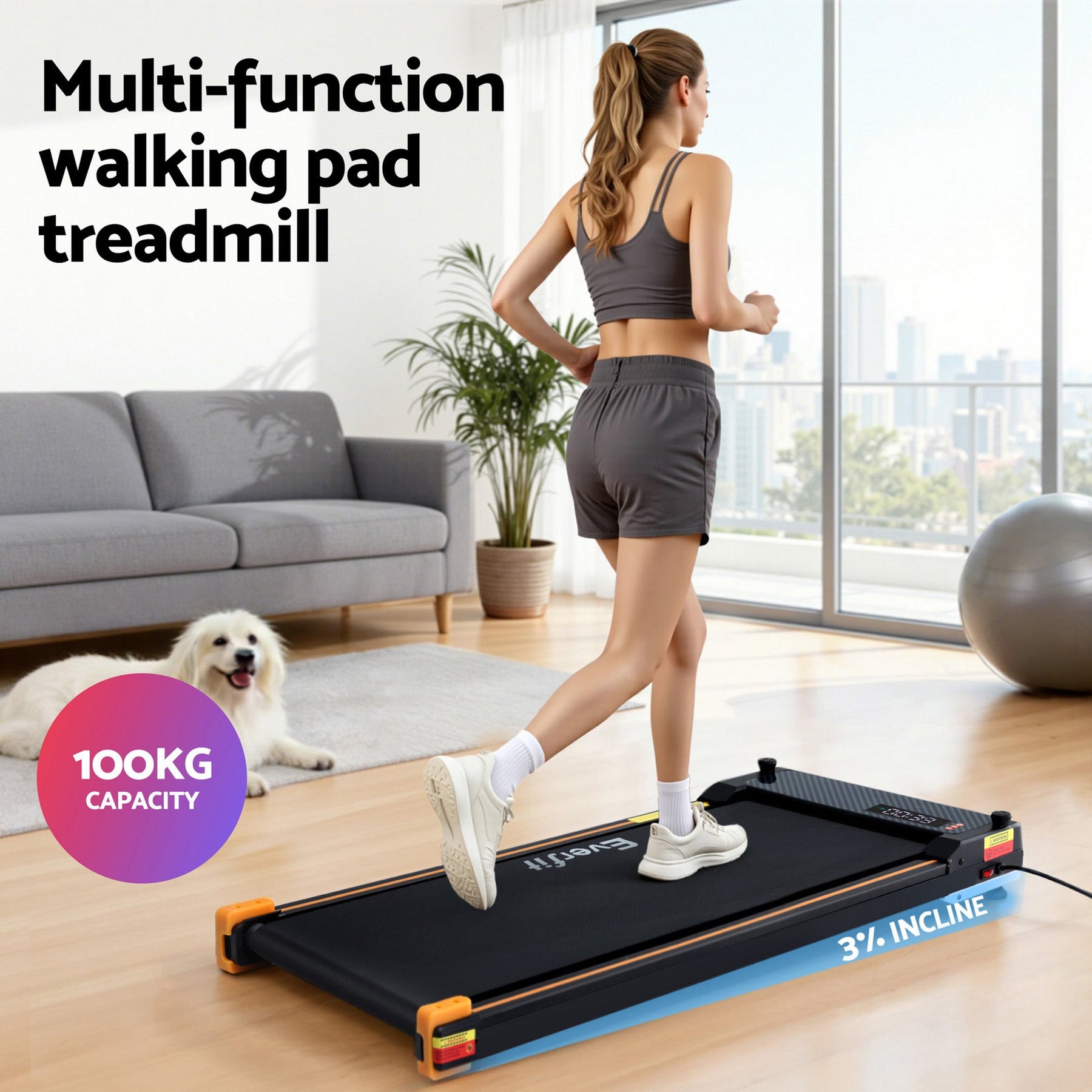 Everfit 2-in-1 Walking Pad Treadmill with Massage Function 380mm Black - SportZone.co.nz