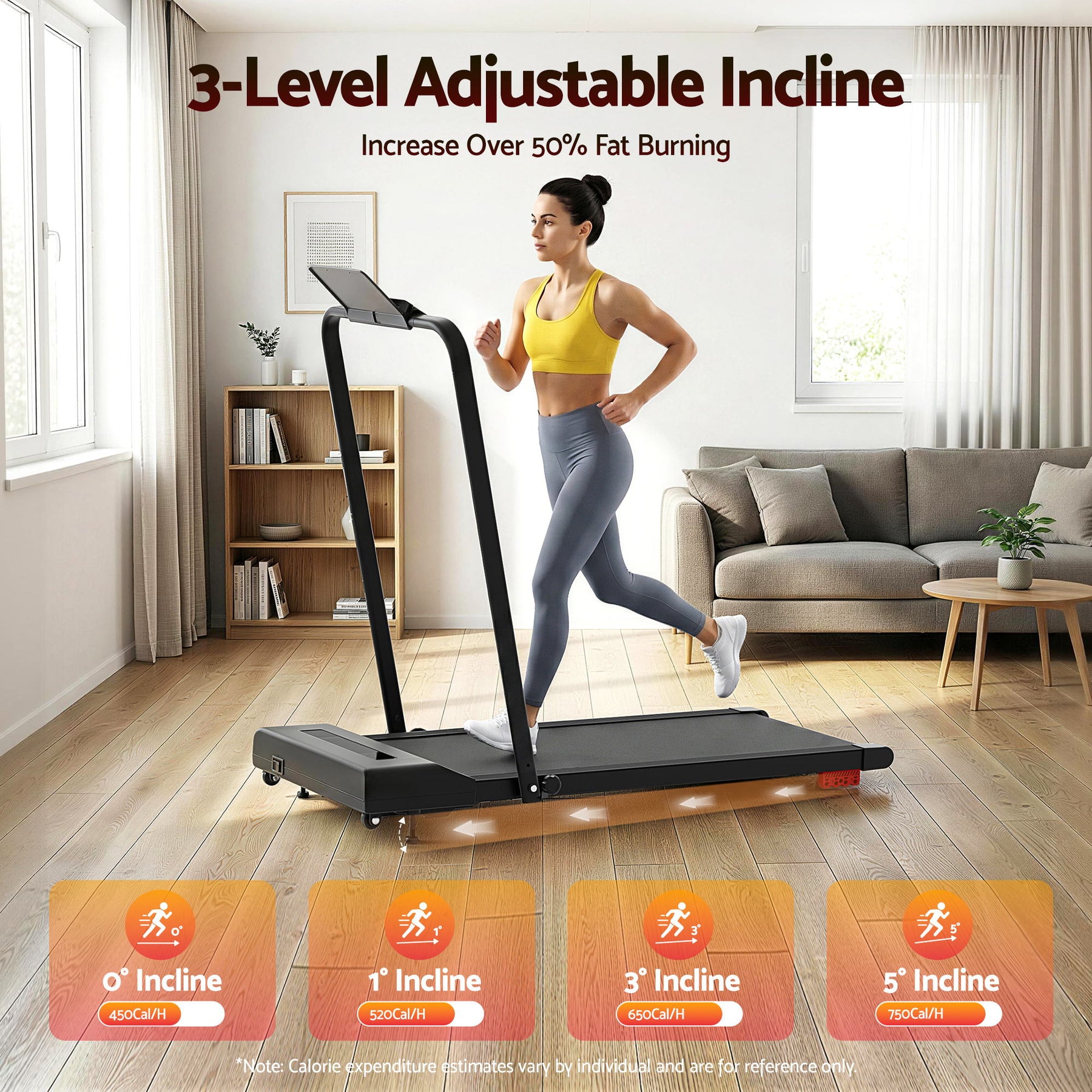 Everfit 3 in 1 Treadmill Electric Walking Pad Under Desk Office Home Gym Incline 380mm Black - SportZone.co.nz