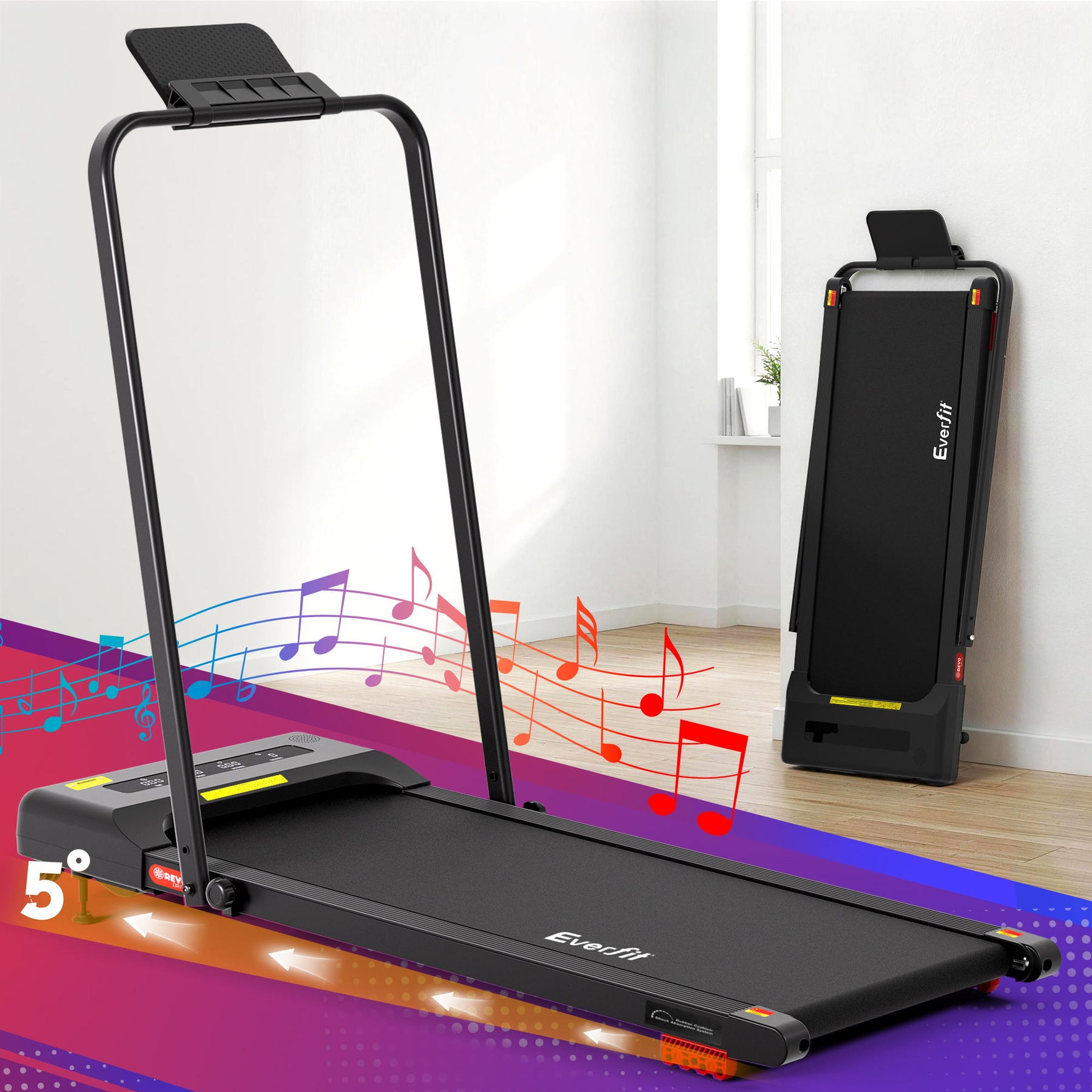 Everfit 3 in 1 Treadmill Electric Walking Pad Under Desk Office Home Gym Incline 380mm Black - SportZone.co.nz