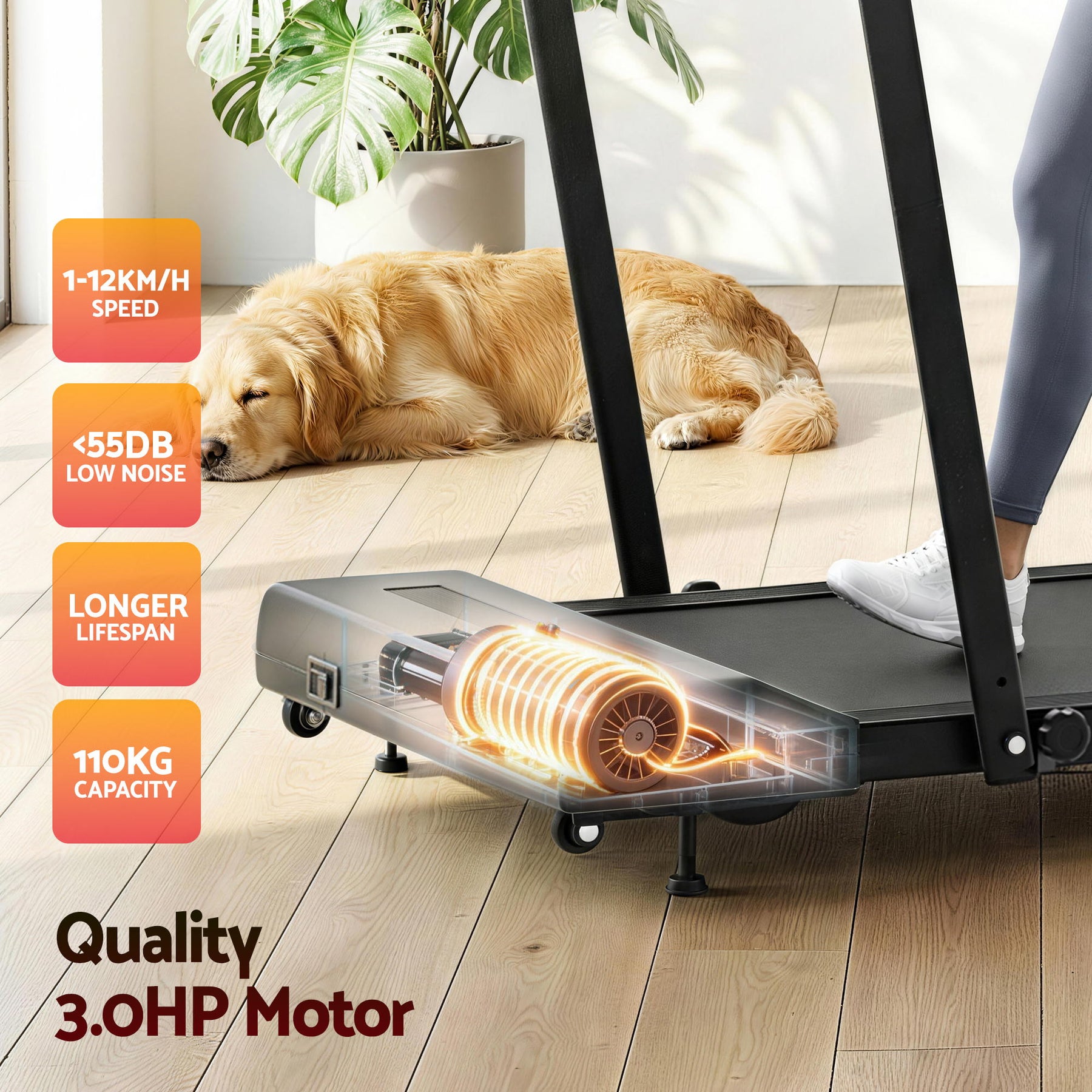 Everfit 3 in 1 Treadmill Electric Walking Pad Under Desk Office Home Gym Incline 380mm Black - SportZone.co.nz