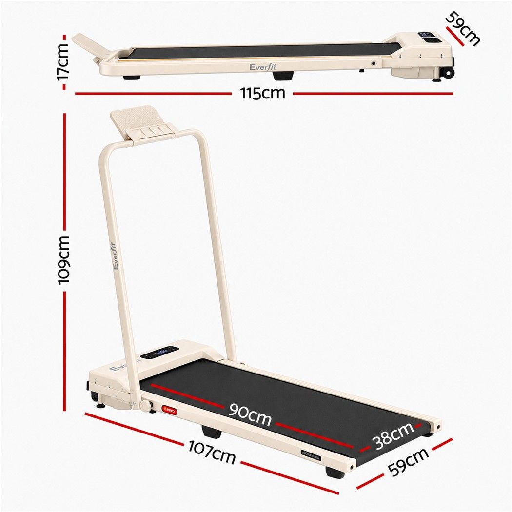 Everfit 3 in 1 Walking Pad Treadmill 12% Incline Foldable Under Desk Treadmills for Home 38cm Beige - SportZone.co.nz