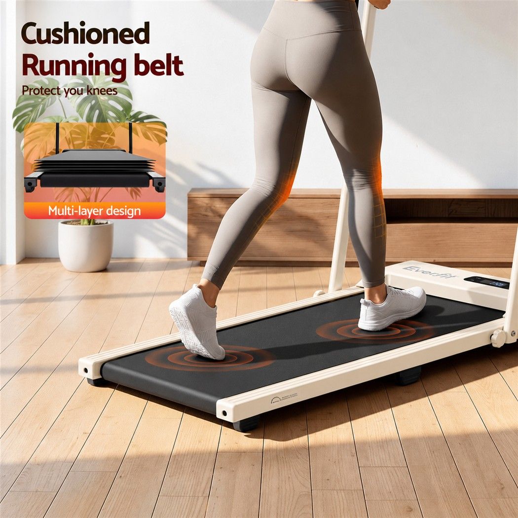Everfit 3 in 1 Walking Pad Treadmill 12% Incline Foldable Under Desk Treadmills for Home 38cm Beige - SportZone.co.nz