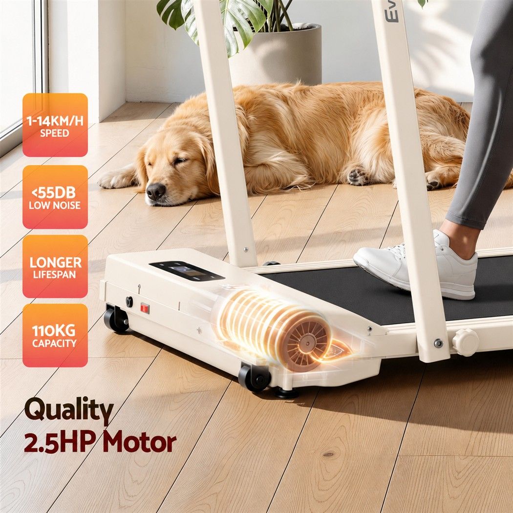 Everfit 3 in 1 Walking Pad Treadmill 12% Incline Foldable Under Desk Treadmills for Home 38cm Beige - SportZone.co.nz