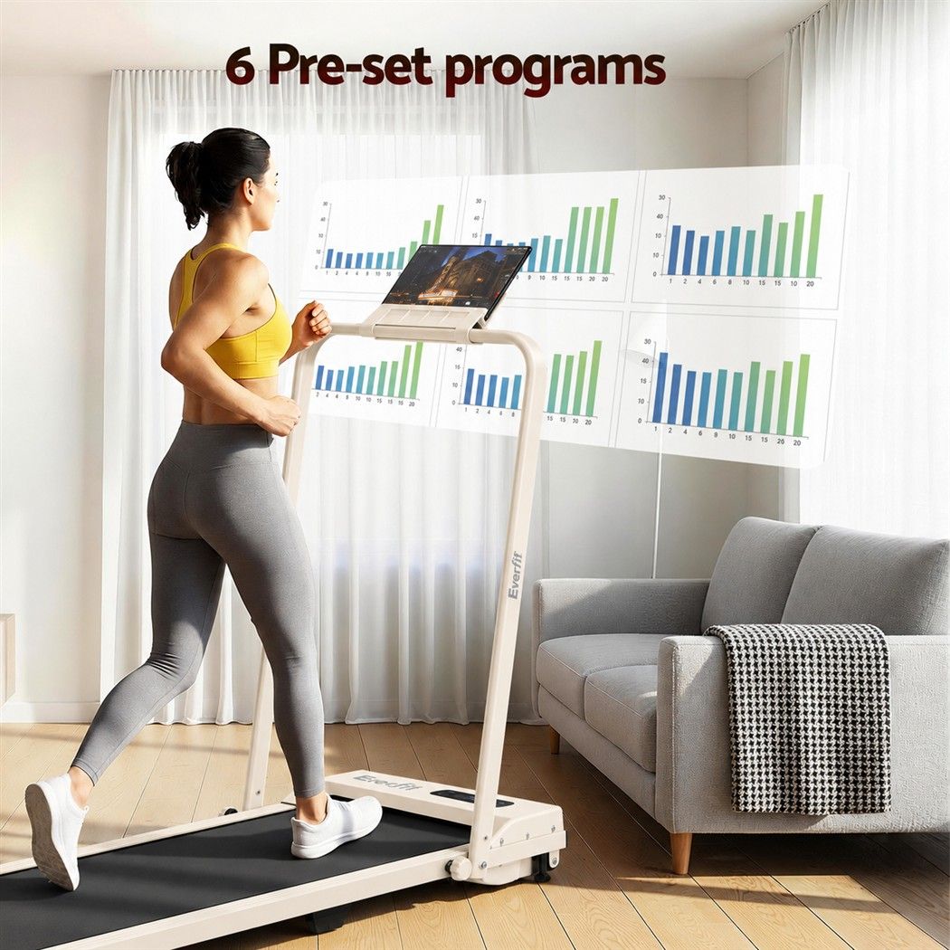 Everfit 3 in 1 Walking Pad Treadmill 12% Incline Foldable Under Desk Treadmills for Home 38cm Beige - SportZone.co.nz