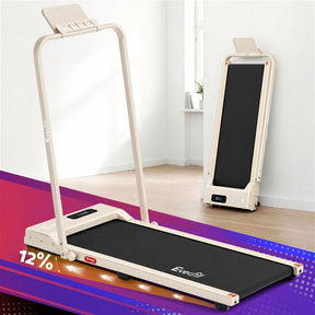 Everfit 3 in 1 Walking Pad Treadmill 12% Incline Foldable Under Desk Treadmills for Home 38cm Beige - SportZone.co.nz