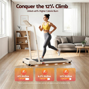 Everfit 3 in 1 Walking Pad Treadmill 12% Incline Foldable Under Desk Treadmills for Home 38cm Beige - SportZone.co.nz