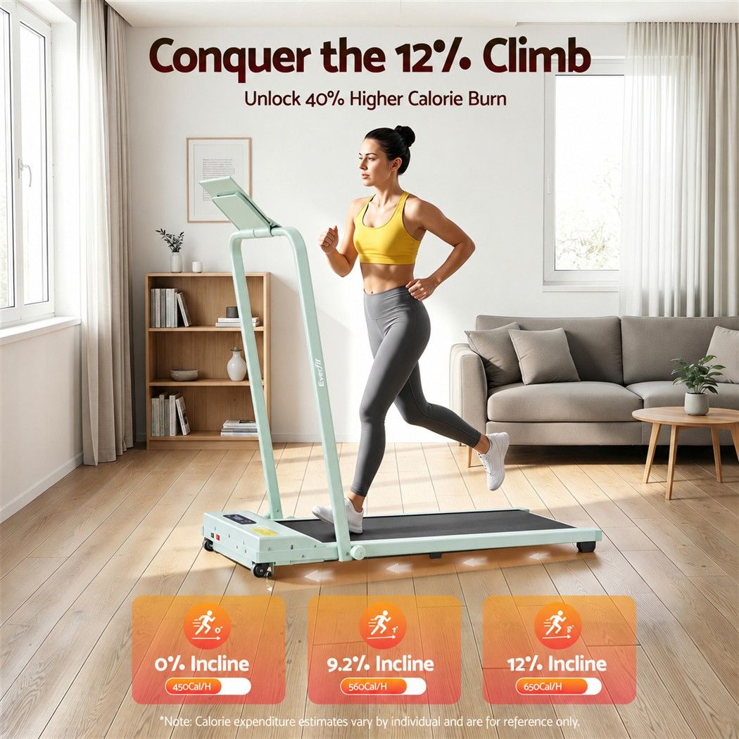 Everfit 3 in 1 Walking Pad Treadmill 12% Incline Foldable Under Desk Treadmills for Home 38cm Green - SportZone.co.nz