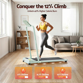 Everfit 3 in 1 Walking Pad Treadmill 12% Incline Foldable Under Desk Treadmills for Home 38cm Green - SportZone.co.nz