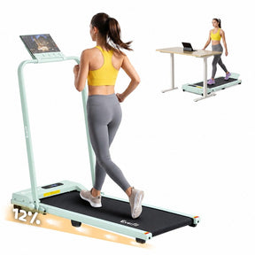Everfit 3 in 1 Walking Pad Treadmill 12% Incline Foldable Under Desk Treadmills for Home 38cm Green - SportZone.co.nz