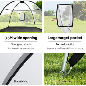 Everfit 3.5m Golf Practice Net Portable Training Aid Driving Target Tent Black - SportZone.co.nz
