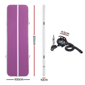 Everfit 3M Air Track Gymnastics Tumbling Exercise Yoga Mat W/ Pump Inflatable Purple - SportZone.co.nz