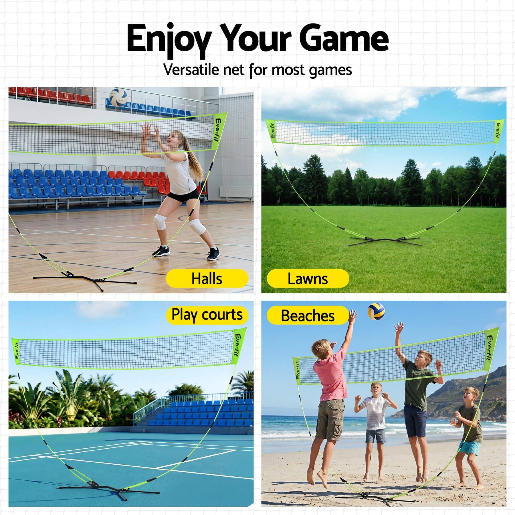 Everfit 3M Badminton Tennis Net Portable Volleyball Kit Yellow - SportZone.co.nz