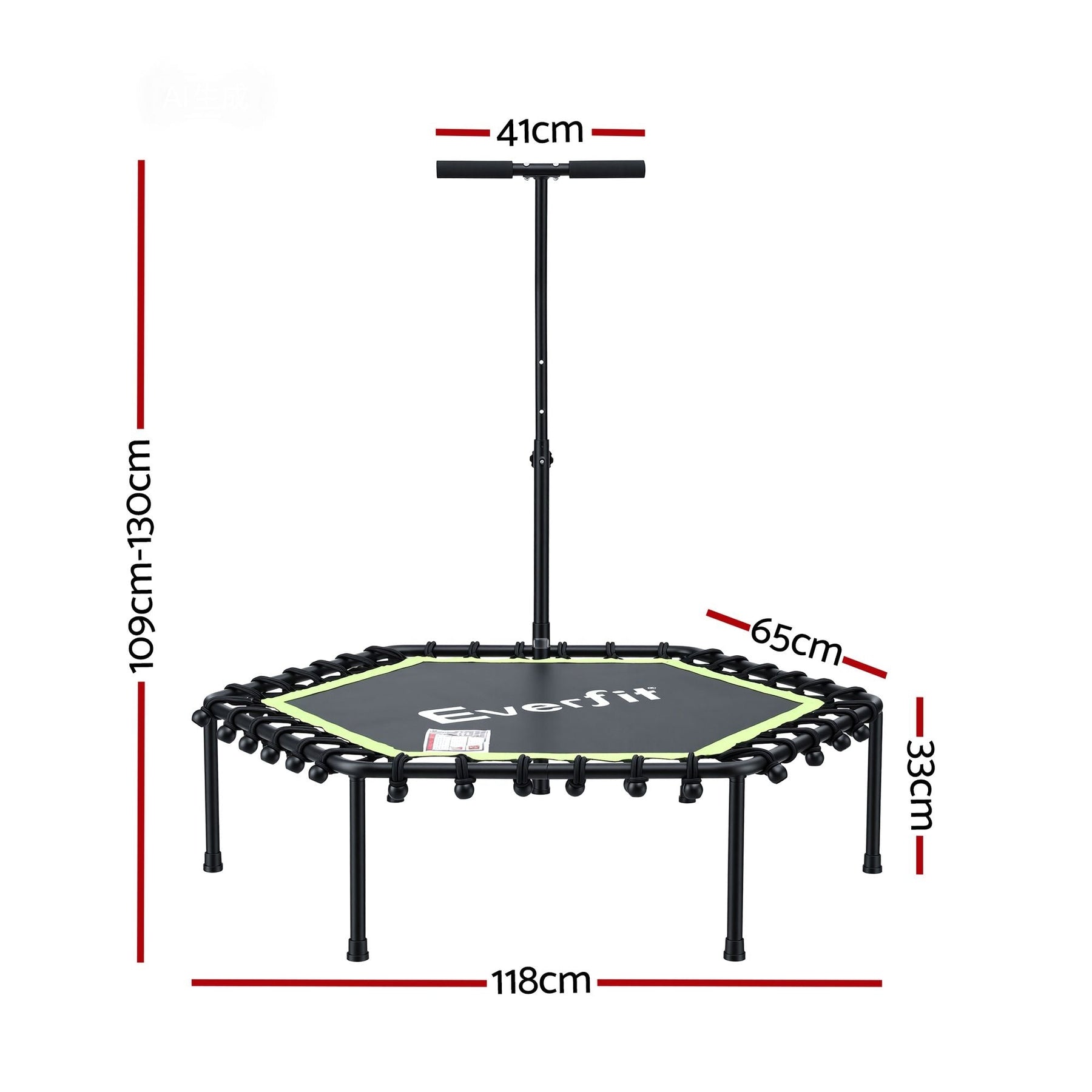 Everfit 48inch Hexagon Fitness Trampoline Rebounder Adjustable Handrail Green - SportZone.co.nz
