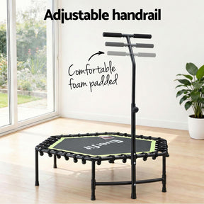 Everfit 48inch Hexagon Fitness Trampoline Rebounder Adjustable Handrail Green - SportZone.co.nz